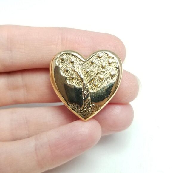 Vintage Heart Shape Tree Design Brooch, Gold Tone Setting, The Variety Club - Picture 5 of 6